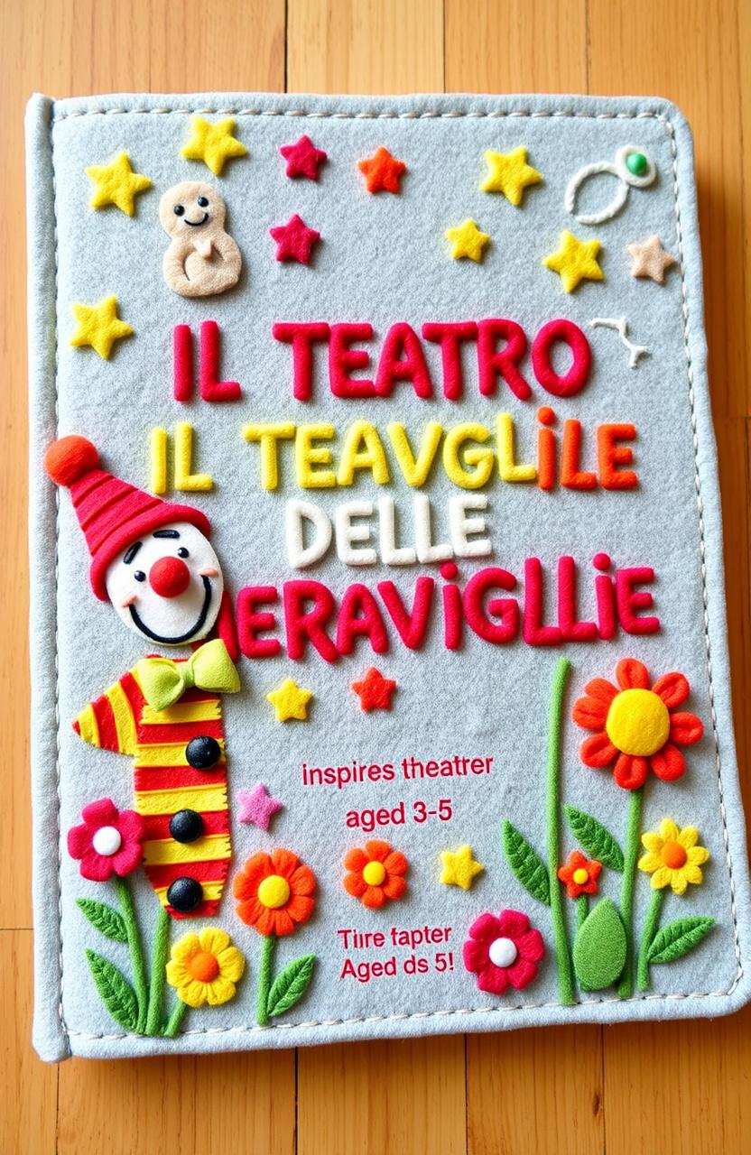 A colorful handmade felt book cover for a children's theater project titled 'IL TEATRO DELLE MERAVIGLIE'