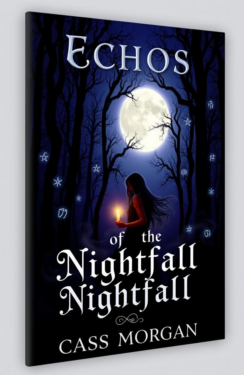 A dark themed book cover design for 'Echos of the Nightfall' by Cass Morgan