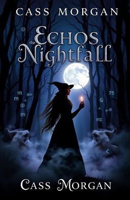 A dark themed book cover design for 'Echos of the Nightfall' by Cass Morgan