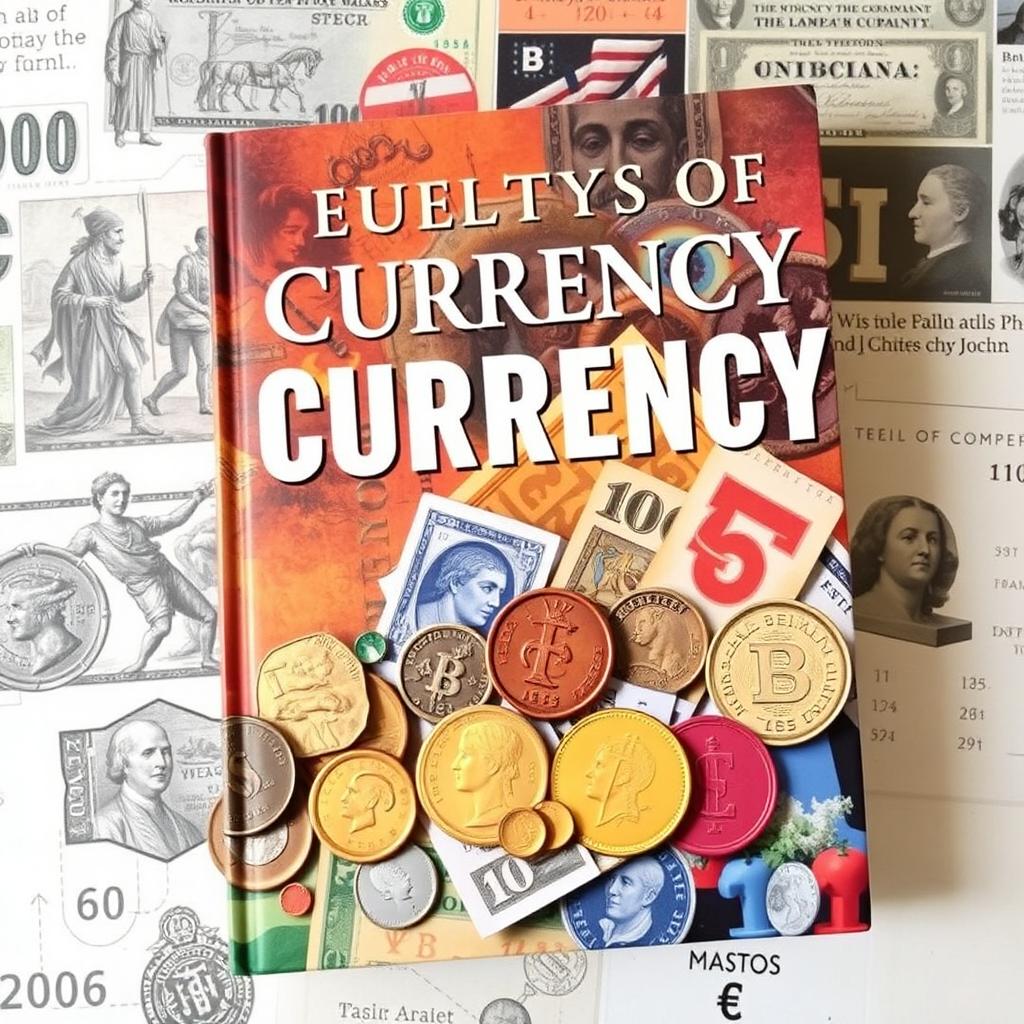 A book cover depicting the evolution of currency through the ages, featuring various forms of money including ancient coins, paper notes from different historical periods, and digital currency symbols