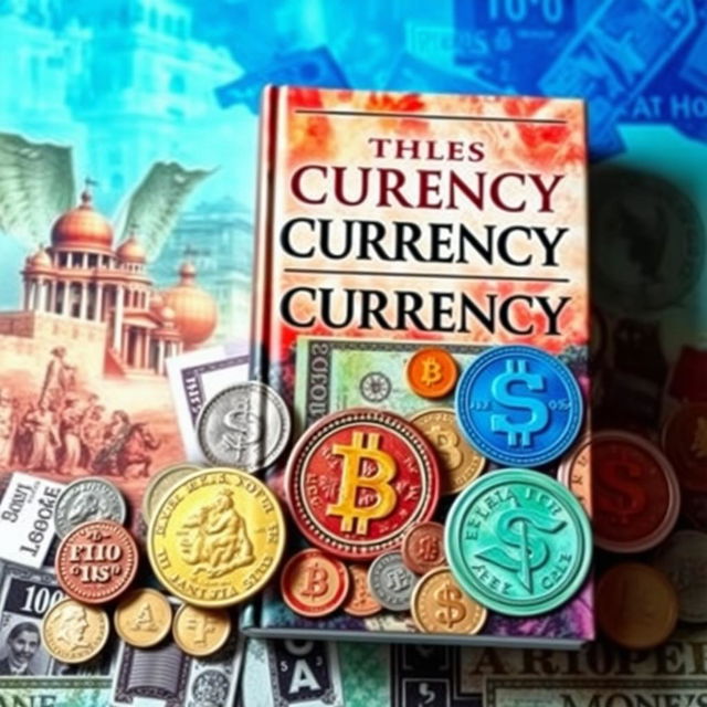 A book cover depicting the evolution of currency through the ages, featuring various forms of money including ancient coins, paper notes from different historical periods, and digital currency symbols