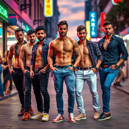 A visually striking image of a group of sexy men in a stylish urban setting