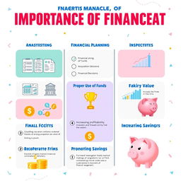 A vibrant digital poster titled 'Importance of Financial Management' prominently displayed at the top in bold, colorful letters