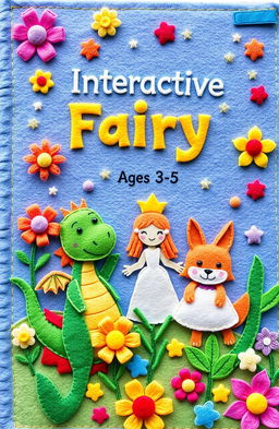 A colorful and playful book cover designed for a handmade felt book for a children's theater project focusing on interactive fairy tales for ages 3-5