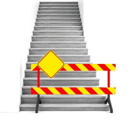 A visually striking image depicting a step of stairs that is interrupted by a roadblock