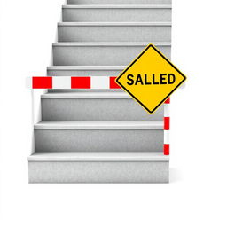 A visually striking image depicting a step of stairs that is interrupted by a roadblock