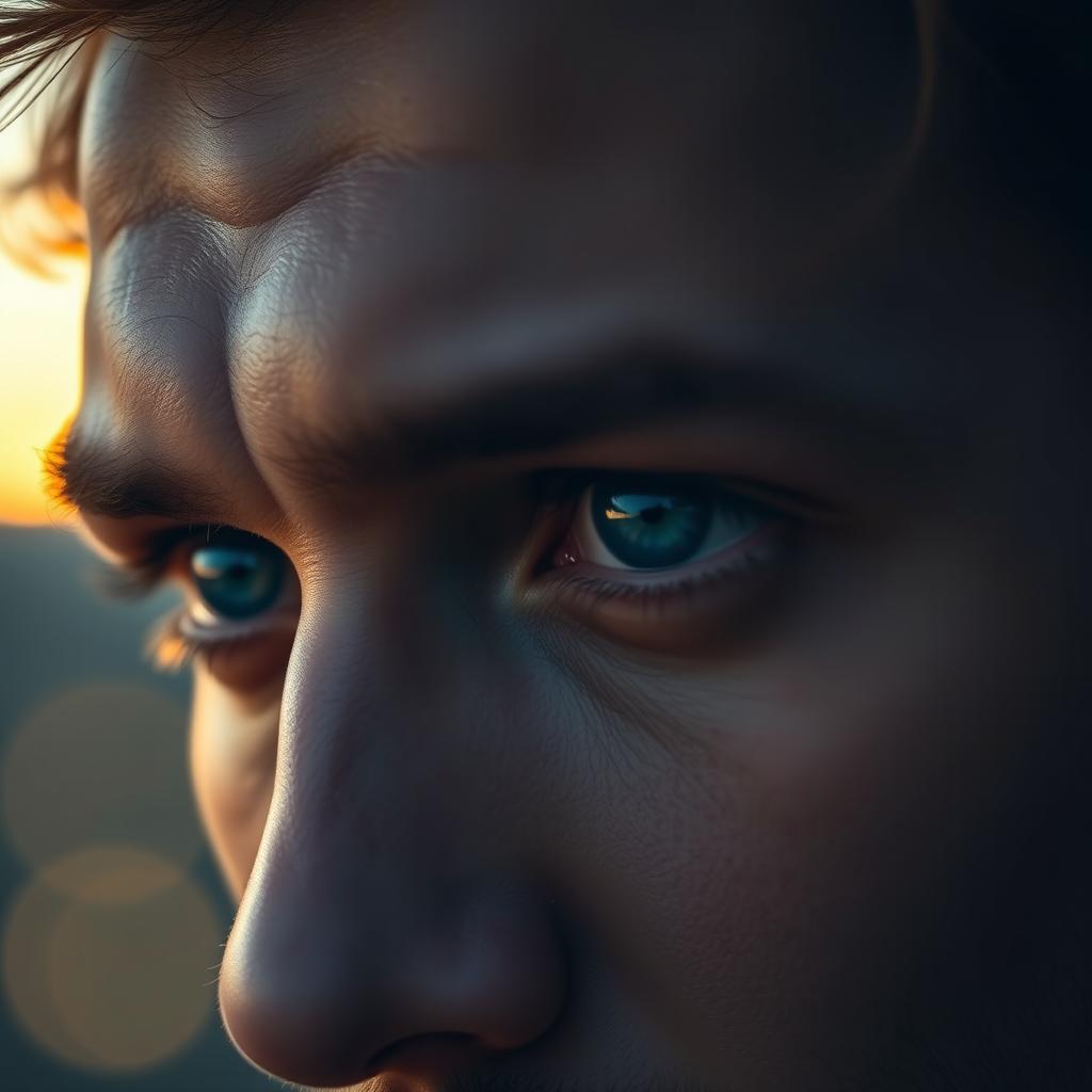 A close-up of a man's eyes, capturing a deep emotional expression