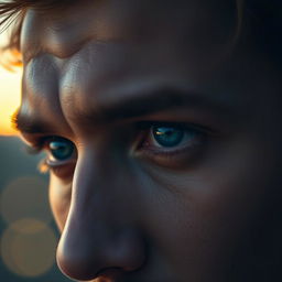 A close-up of a man's eyes, capturing a deep emotional expression