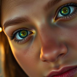 A close-up portrait of a person with striking, deep-set eyes that convey intense emotion