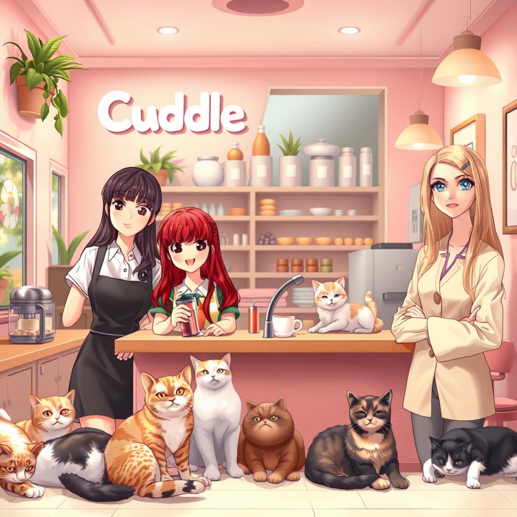 A warm and inviting scene inside the Cuddle Coffee cafe, which features a cozy atmosphere for abandoned cats
