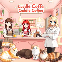 A warm and inviting scene inside the Cuddle Coffee cafe, which features a cozy atmosphere for abandoned cats