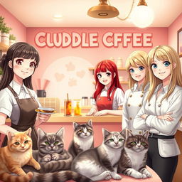 A warm and inviting scene inside the Cuddle Coffee cafe, which features a cozy atmosphere for abandoned cats