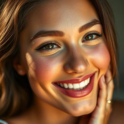 A close-up, artistic portrait of a young woman with a confident expression, showcasing her beauty and allure