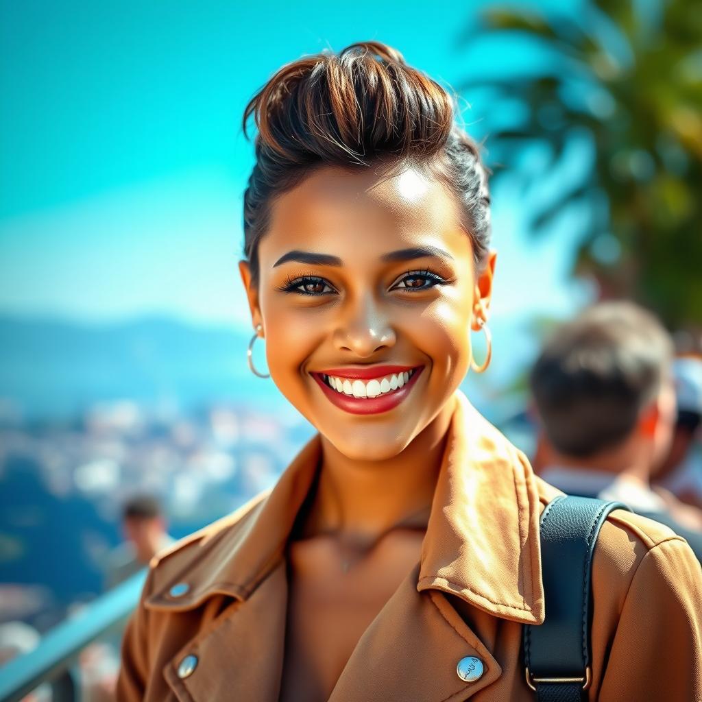 A beautifully edited portrait of an attractive person, showcasing a vibrant background, glowing skin, and perfect lighting that emphasizes their features