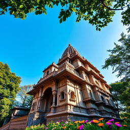 A beautifully detailed view of the historical structure known as '11 Pirs Mandir', capturing its traditional architecture surrounded by lush greenery