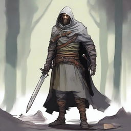 A high-quality illustration presents a scruffy, homeless knight from a fantasy world reminiscent of DnD