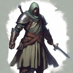 A high-quality illustration presents a scruffy, homeless knight from a fantasy world reminiscent of DnD