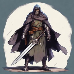 A high-quality illustration presents a scruffy, homeless knight from a fantasy world reminiscent of DnD