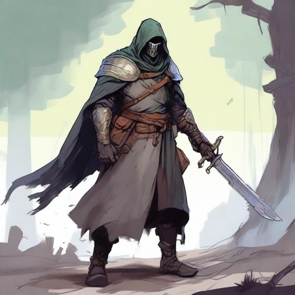 A high-quality illustration presents a scruffy, homeless knight from a fantasy world reminiscent of DnD