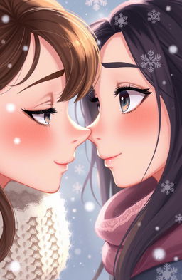 A digital illustration with a romantic and stylized touch, reminiscent of typical animation or contemporary illustrations