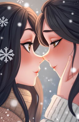A digital illustration with a romantic and stylized touch, reminiscent of typical animation or contemporary illustrations