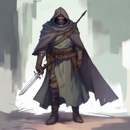 This is a high-quality illustration of a scruffy, homeless knight from a fantasy world reminiscent of DnD