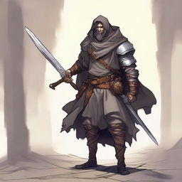 This is a high-quality illustration of a scruffy, homeless knight from a fantasy world reminiscent of DnD