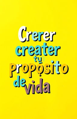 A vibrant yellow background with bold, artistic letters that say "Creer para crear tu propósito de vida"