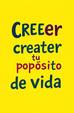 A vibrant yellow background with bold, artistic letters that say "Creer para crear tu propósito de vida"