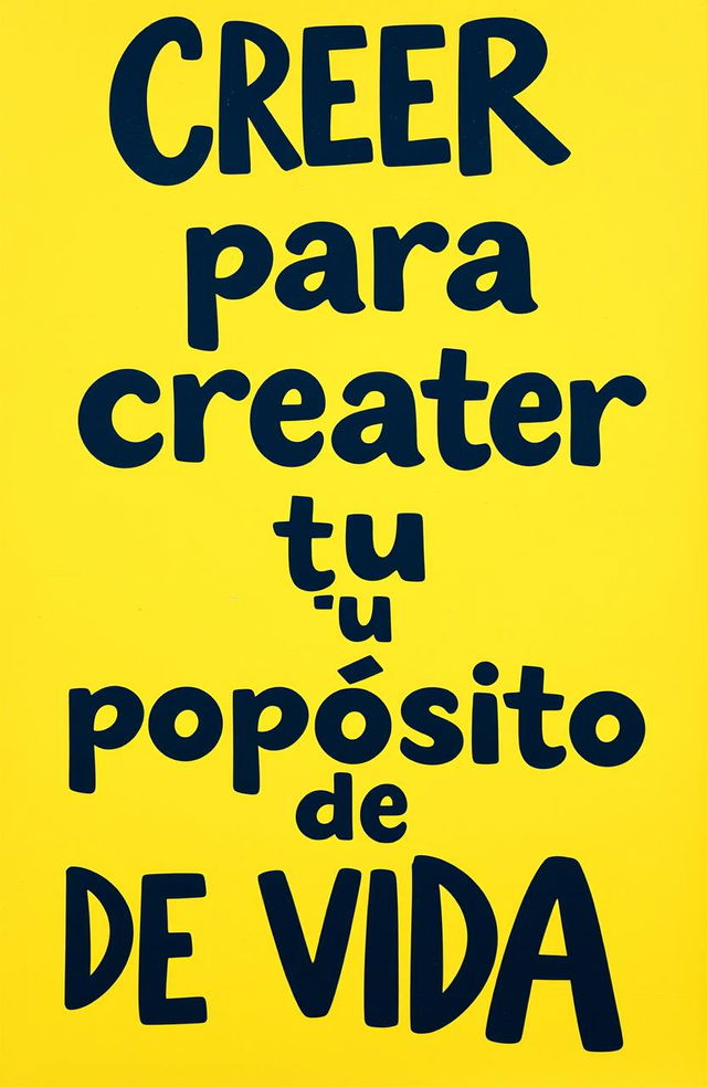 A vibrant yellow background with bold, artistic letters that say "Creer para crear tu propósito de vida"