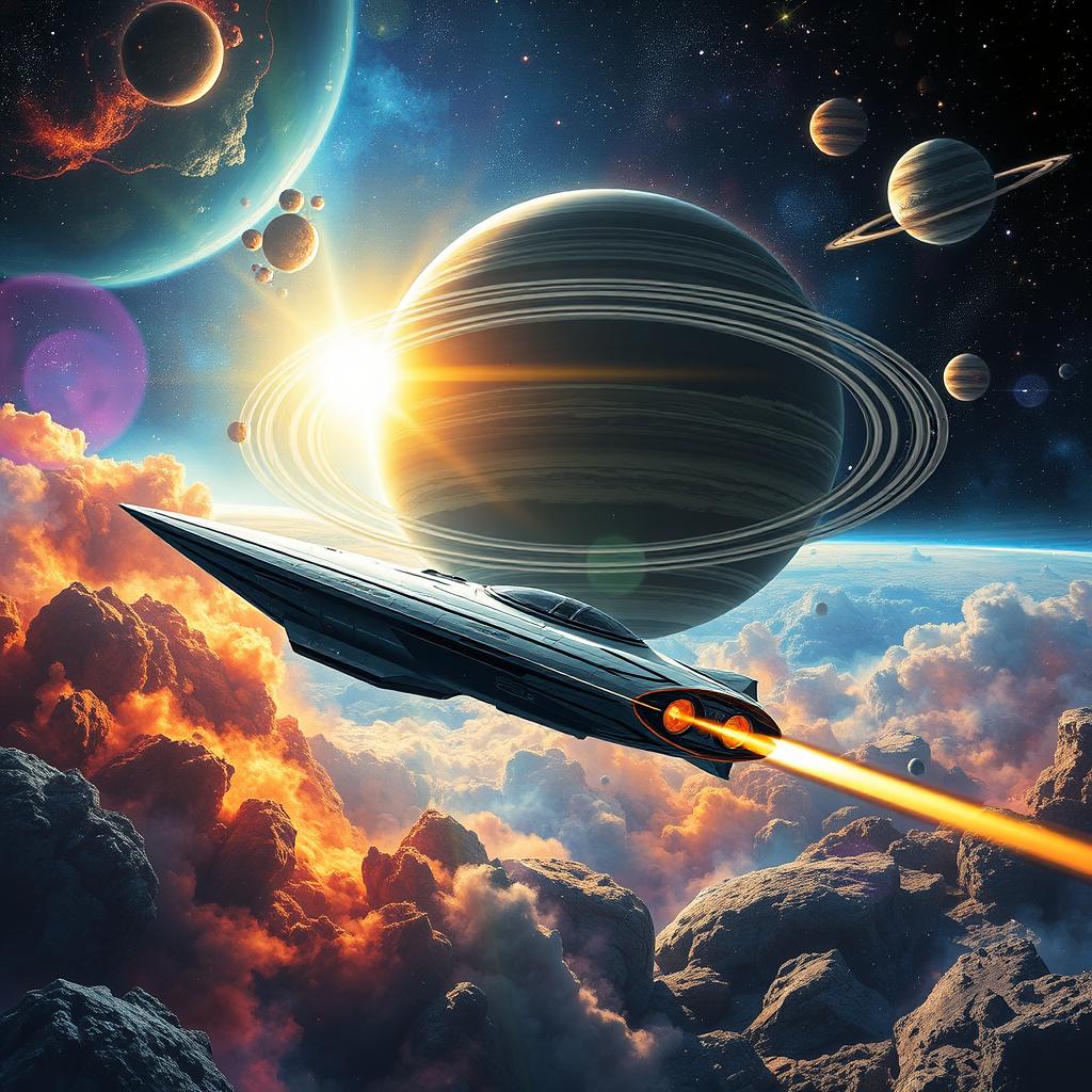 A stunning sci-fi book cover depicting a space exploration scene