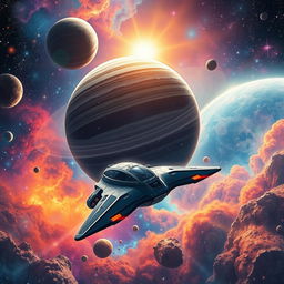 A stunning sci-fi book cover depicting a space exploration scene
