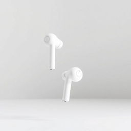 Small wireless headphones in a minimalist design, featuring a sleek white color with a smooth finish