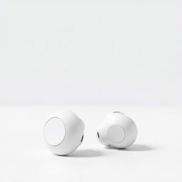 Small wireless headphones in a minimalist design, featuring a sleek white color with a smooth finish