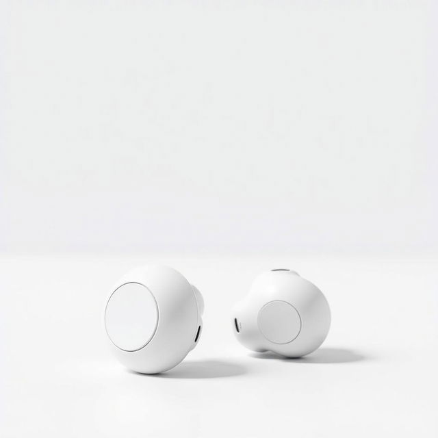 Small wireless headphones in a minimalist design, featuring a sleek white color with a smooth finish