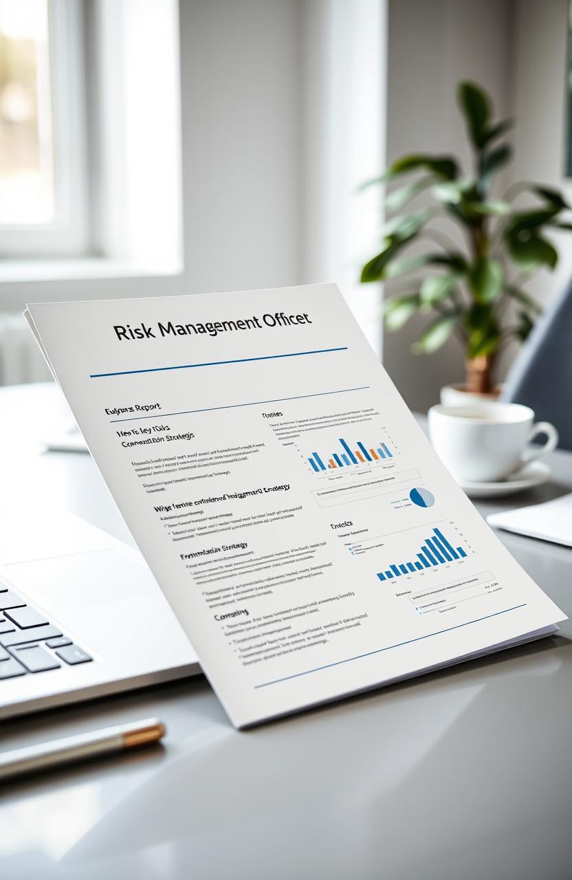 A professional report titled 'Risk Management Officer Report' displayed on a modern office desk