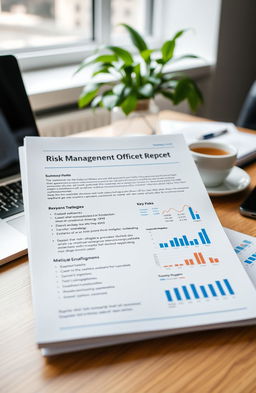 A professional report titled 'Risk Management Officer Report' displayed on a modern office desk