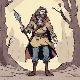 This is a high-quality comic-style illustration of a scruffy, homeless bard from a fantasy world reminiscent of DnD