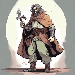 This is a high-quality comic-style illustration of a scruffy, homeless bard from a fantasy world reminiscent of DnD