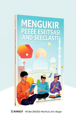 The book cover for 'Mengukir Jejak Prestasi dan Dedicati' features an educational theme that beautifully integrates technology with Islamic values
