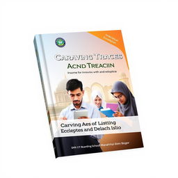 The book cover for 'Carving Traces of Achievement and Dedication' showcases an educational theme that harmoniously blends technology with Islamic values