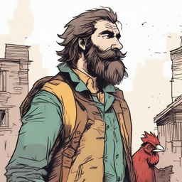 A high-quality comic book style image of a scruffy, homeless bard