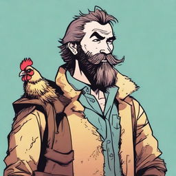 A high-quality comic book style image of a scruffy, homeless bard