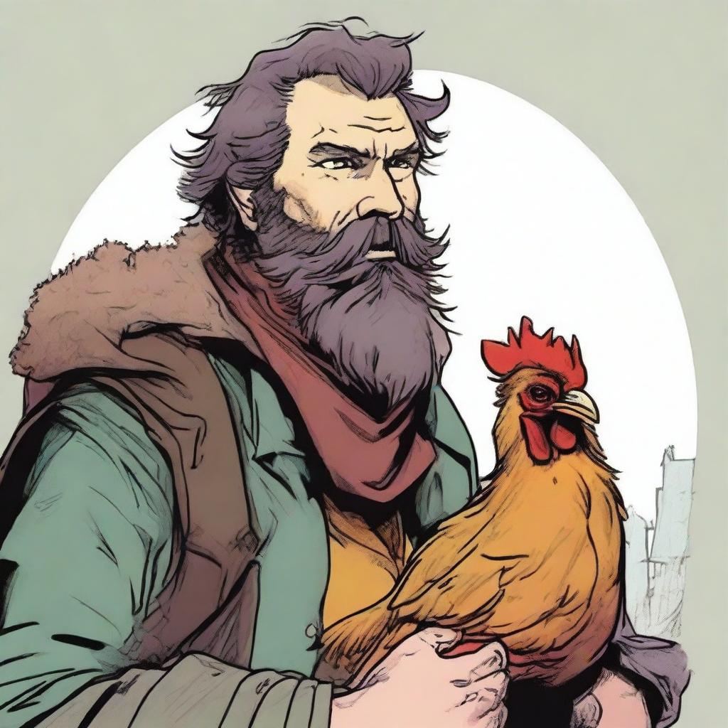 A high-quality comic book style image of a scruffy, homeless bard