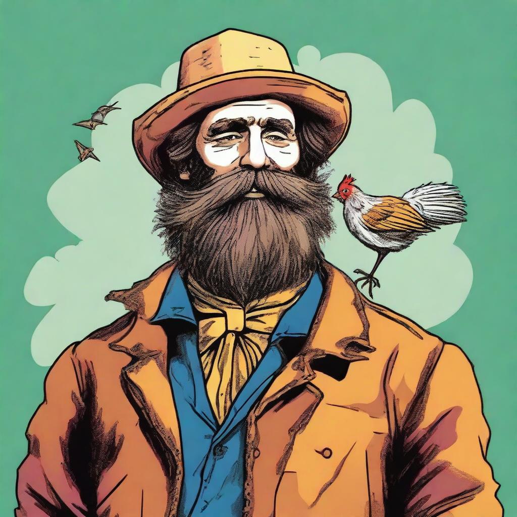 A highest quality comic book style image that features a scruffy, homeless bard, known as the Dandelion Minstrel