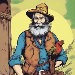 A highest quality comic book style image that features a scruffy, homeless bard, known as the Dandelion Minstrel