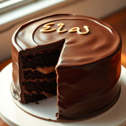 A beautifully styled random photograph of a rich chocolate cake, crafted to appear as if I took the picture