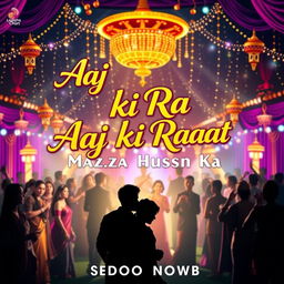 A vibrant and colorful poster for a Bollywood song promo of 'Aaj ki Raat Mazza Husn Ka', prominently featuring the title text in stylish, bold typography