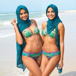 A fashionable fusion of a burkha and a bikini design, featuring a stylish swimwear outfit