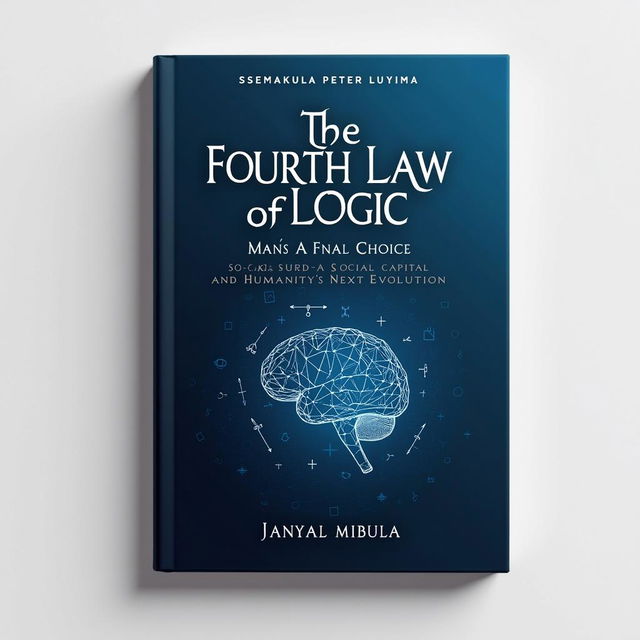 A scientifically-inspired book cover design for 'THE FOURTH LAW OF LOGIC: MAN’S FINAL CHOICE - SOCIAL CAPITAL AND HUMANITY’S NEXT EVOLUTION' by Ssemakula Peter Luyima